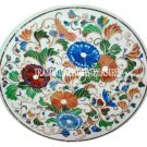24" White Marble Coffee Table Top Multi Stone Marquetry Floral Art Inlaid  Decor