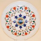 12" White Marble Round Dish Plate Hakik Stone Inlay Decor Marquetry Home Arts