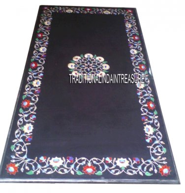 6'x3' Black Marble Dining Center Table Top Mother of Pearl Inlay Outdoor Decor