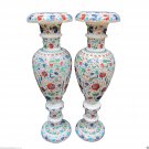 24" White Set Of 2 Marble Vase Pietra Dura Peacock Flower Pot Home Decor Art 24" White Set Of 2 Marble Vase Pietra Dura Peacock Flower Pot Home Decor Art