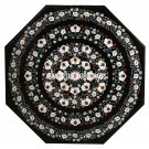 42'' Black Marble Dining Table Mother of Pearl Inlay Patio Decor Marquetry Arts