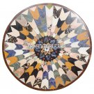 24" Black Marble Round Center Table Handmade Mosaic Inlay Kitchen Decor H3958