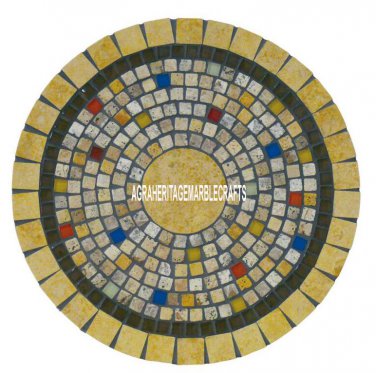 24" Accent Marble Round Countertops Table Handmade Inlay Mosaic Decor Arts H3968