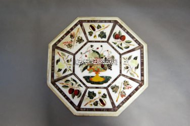 24" Modern Marble Coffee Table Fruit Mosaic Inlay Arts Patio Outdoor Decor H3973