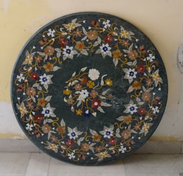 36" Green Marble Coffee Table Top Dining Coffee Marquetry Handmade Hallway Decor