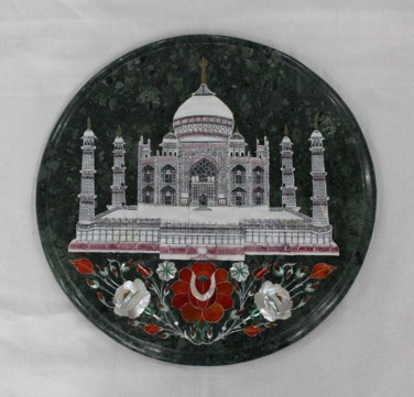 15" Black Marble Side Table Top Floral Taj Mahal Home Decorate Art