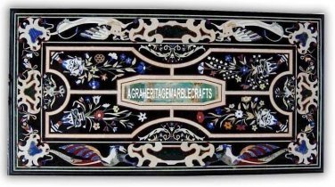 4'x2' Marble Black Outdoor Table Top Scagliola Inlay Gemstone Garden Decor H4016