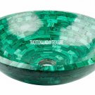 12" White Exclusive Marble Round Washbasin Malachite Random Work Art Inlay Decor