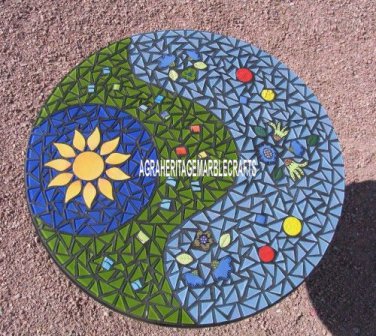 36" Round Marble Kitchen Table Handicraft Arts Real Multi Inlaid Hallway Decor