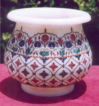 11" Marble Flower Pot Creative Art Multi Inlay Beautiful Love Gift Giving Decor