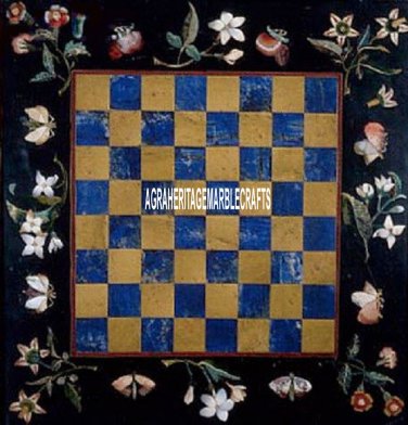 2'x2' Marble Chess Coffee Table Marquetry Floral Inlaid Art Hallway Decor H3995