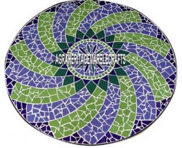 24'' Marble Side Coffee Table Top Mosaic Marquetry Lapis Inlay Art Hallway Decor