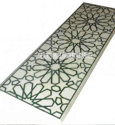 2.5'x5' White Marble Dining Table Top Malachite Inlay Art Occasion Outdoor Decor