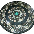 36'' Black Marble Dining Table Top Rare Inlay Floral Ornate Mosaic Decor H925B