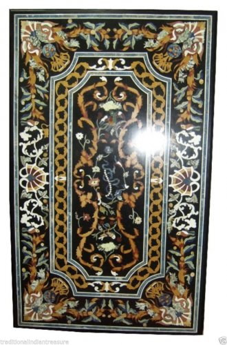 2.5'x5' Marble Dining Table Top Rare Stone Mosaic Inlaid Marquetry Furniture Art