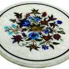 18" White Marble Round Coffee Table Top Rare Marquetry Inlay Floral Garden Decor