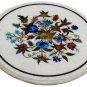 18" White Marble Round Coffee Table Top Rare Marquetry Inlay Floral Garden Decor
