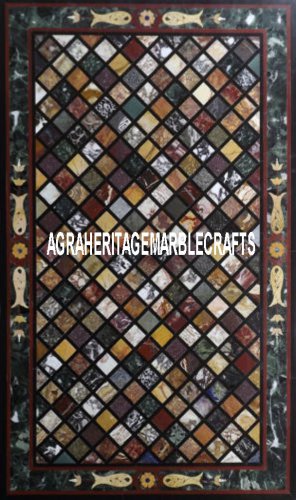 4'x2' Green Marble Dining Table Top Marquetry Inlay Stone Fish Art Home Decor