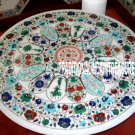 32'' White Marble Coffee Round Table Marquetry Work Inlay Turquoise Mosaic Decor 32'' White Marble Coffee Round Table Marquetry Work Inlay Turquoise Mosaic Decor