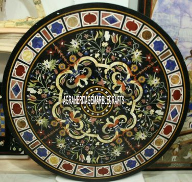 48" Black Marble Coner Dining Table Top Fine Stones Inlaid Arts Restaurant Decor