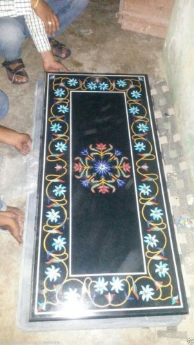 24"x42" Large Black Marble Table Top Handmade Inaid Marquetry Mosaic Home Arts
