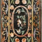 6'x3' Black Marble Dining Table Top Rare Mosaic Bird Inlay Handmade Patio Decor