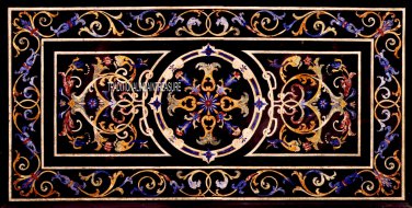 6'x3' Black Marble Dining Table Top Pietradura Inlay Marquetry Occasional Decor