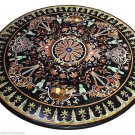 48" Black Marble Dining Round Table Top Rare Mosaic Inlay New Year Garden Party