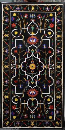 24"x47" Marble Dining Side Table Top Stone Inlaid Pietradura Outdoor Patio Decor