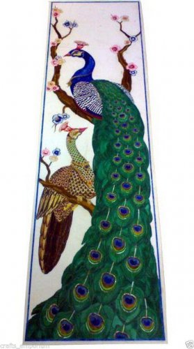 2.5'x4.5' White Marble Dining Table Top Peacock Inlay Arts Furniture Gifts Decor