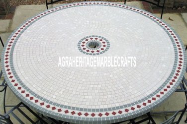 36" White Marble Side Dining Table Marquetry Inlay Gems Furniture Arts Decor