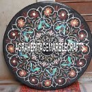 36'' Black Marble Round Dining Coffee Table Top Rare Gems Inlay Marquetry Decor