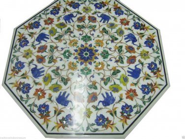 2.5' Italian Marble Top Coffee Table Pietra Dura Elephant Handmade Home Decor