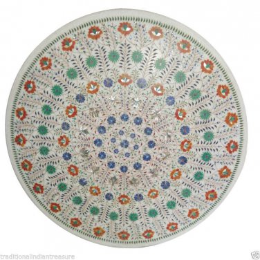 4'X4' Marble Dining Table Top Inlay Gems Mosaic Floral Art Work Outdoor Decor