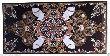 30"x60" Black Marble Dining Table Top Inlay Pietradura Fish Marquetry Decor Gift