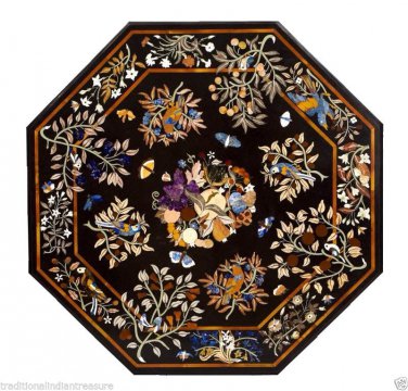 36'' Marble Dining Table Top Multi Inlay Pietradura Handmade Living Room Decor