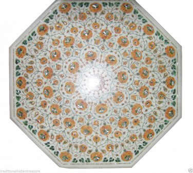 30" White Marble Center Coffee Table Top Hakik Inlay Art Marquetry Outdoor D&Atilde;&copy;cor