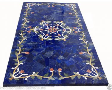 4'x2' Marble Dining Coffee Table Top Rare Lapis Lazuli Mosaic Inlay Work Decor