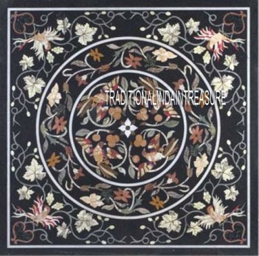 36" Black Marble Dining Room Table Mosaic Rare Gem Inlay Restaurant Table Decor