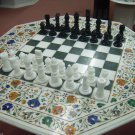 36" Marble Dining Chess Table Top With 3" Chess Pcs Marquetry New Year Decor