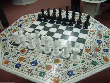 36" Marble Dining Chess Table Top With 3" Chess Pcs Marquetry New Year Decor