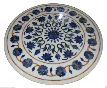 3'x3' Marble Dining Table Top Lapis Inlaid Gemstone Mosaic Furniture Decor H915B