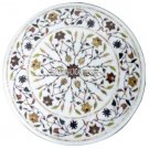 24" White Marble Coffee Table Top Marquetry Inlaid Living Room Decorative Arts