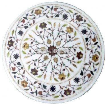 24" White Marble Coffee Table Top Marquetry Inlaid Living Room Decorative Arts