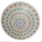 3'x3' Marble Dining Table Top Inlay Stone Marquetry Floral Carnelian Decor H909
