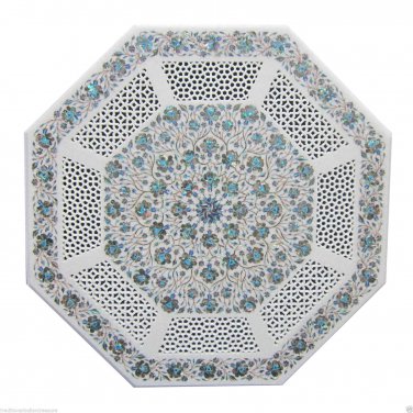 30" Marble Coffee Table Top Paua Shell Art Gemstones Filigree Inlaid Handmade