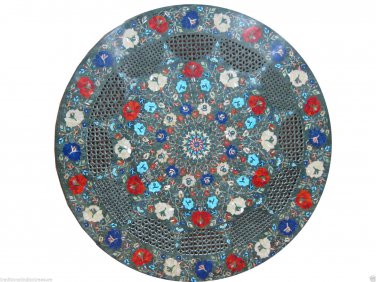 24" Marble Coffee Table Top Inlaid Semi Precious Filigree Handmade Decorative