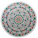 36" White Marble Dining Table Top Malachite Hakik Inlay Multi Mosaic Patio Decor