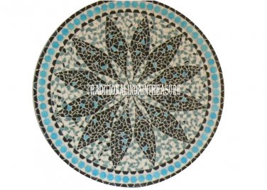 24" Black Marble Coffee Center Table Top Mosaic Inlay Gems Art Stone Decor