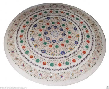 3'x3' White Marble Round Dining Coffee Table Top Inlay Multi Marquetry Art H903